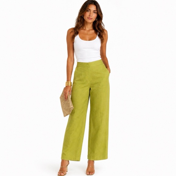 Talbots Pants - Talbots, Trish Linen Lime Green Wide Leg Linen Pants – Size 10P